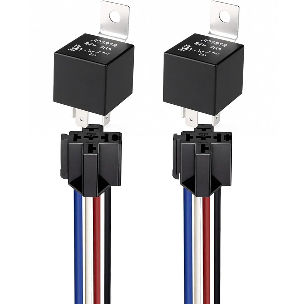 게빌데 2pcs 12V 40A 4핀 SPST 자동차 릴레이 하네스 JD1912, 트럭 밴 보트 모터사이클용 다이오드가 내장된 12AWG 소켓 - 상품 이미지