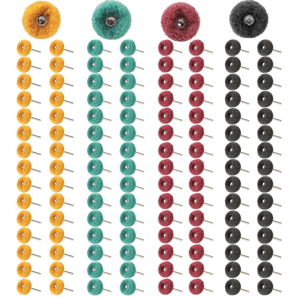 120 PCS 이중층 완충 패드, Dremel & 드릴용 멀티 그릿 연마 휠(80 / 150 240 400) | 노란색, 녹색, 빨간색, 검은색 디스크 키트 - 상품 이미지