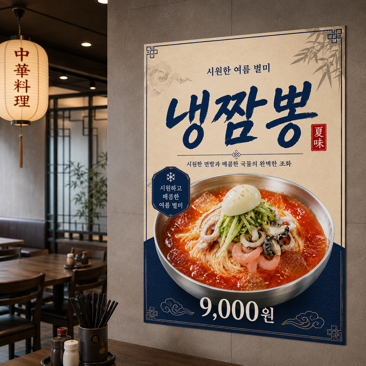 냉짬뽕 포스터 제작 여름 메뉴 인쇄 디자인 식당 A 반광택 인화지 235g A3 - 상품 이미지
