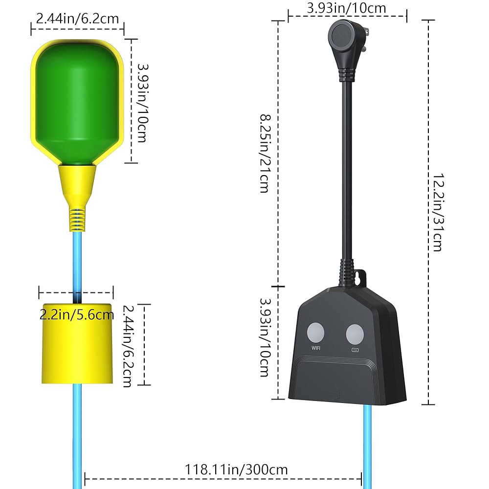 섬프 펌프 알람 WiFi, 스마트 고수위/저수위 알람, 활성화 콘센트, 무료 앱 알림, 내장 백업 배터리, 110dB 사이렌, 정화조, 펌프, 연못 및 물탱크용 10피트 플로트 - 상세 이미지 2