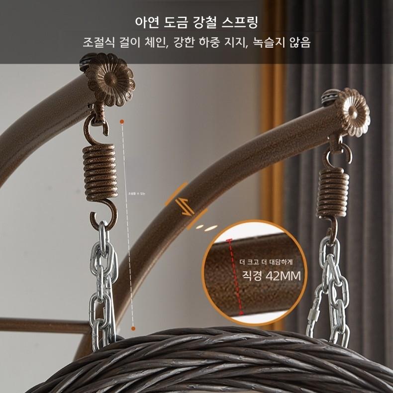 라탄 행잉 체어 2인용 발코니 그네 의자 커피색 슬리핑 바스켓 - 상세 이미지 3