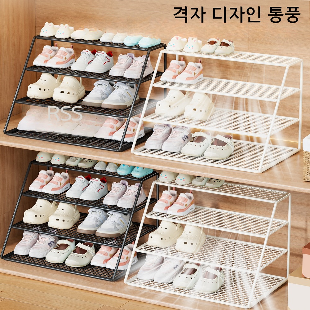 다층 신발 정리함 옷장 수납 선반 검정색 3단 - 상세 이미지 4