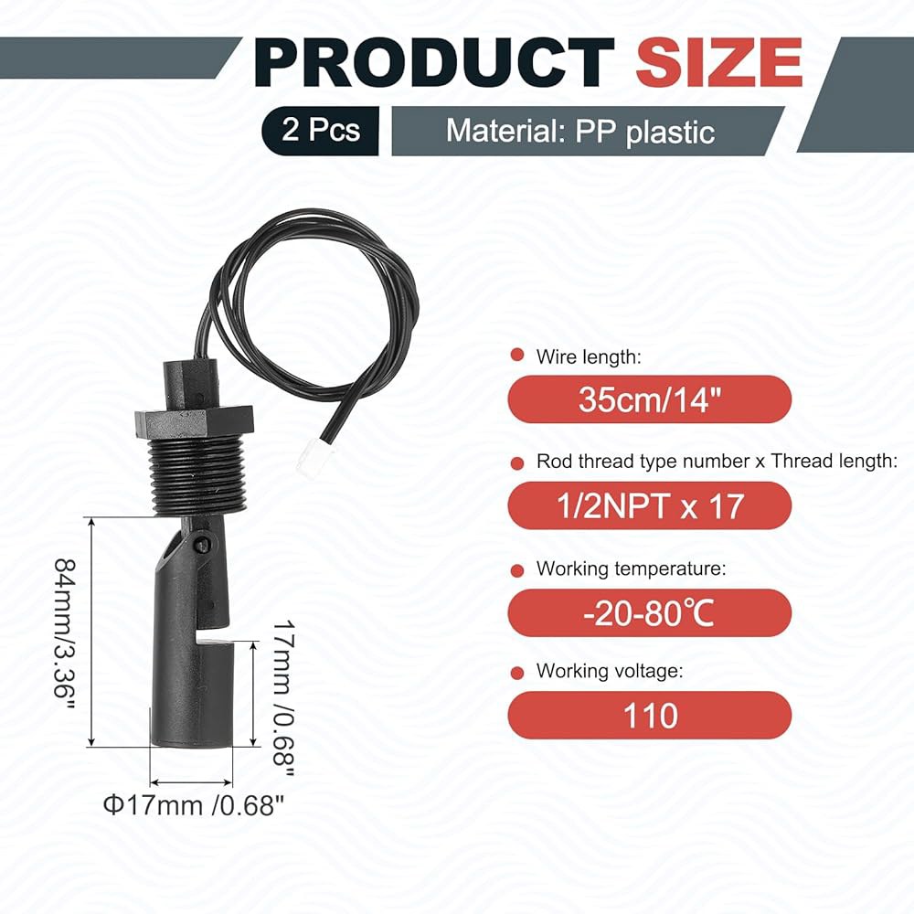 스마트 화장실 태양광 탱크 풀 펌프 액체 제어를 위한 84cm 막대가 있는 MECCANIXITY 2팩 PP 플로트 스위치 1/2NPT 플라스틱 레벨 센서, 어항 물 컨트롤러 센서 - 상세 이미지 2