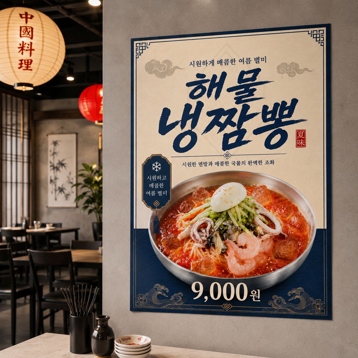 해물냉짬뽕 포스터 제작 여름 메뉴 인쇄 디자인 식당 B 반광택 인화지 235g A3 - 상품 이미지