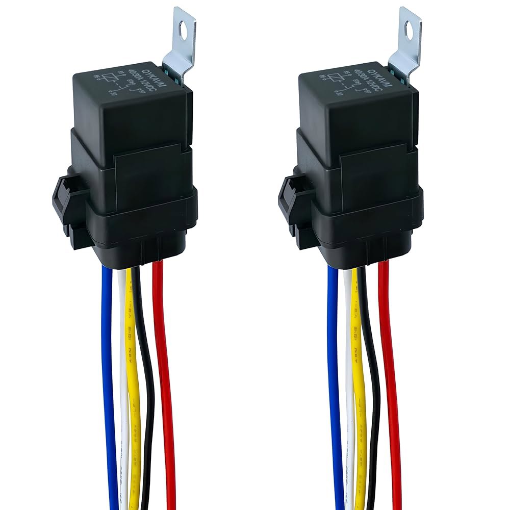 2 팩 40/30 AMP 12V DC 방수 5핀 SPDT 자동차 릴레이 키트(중형 통조림 구리 피그테일 하네스 포함), 트럭 오토바이 보트 헤드라이트 안개등 팬용 6 - 상품 이미지