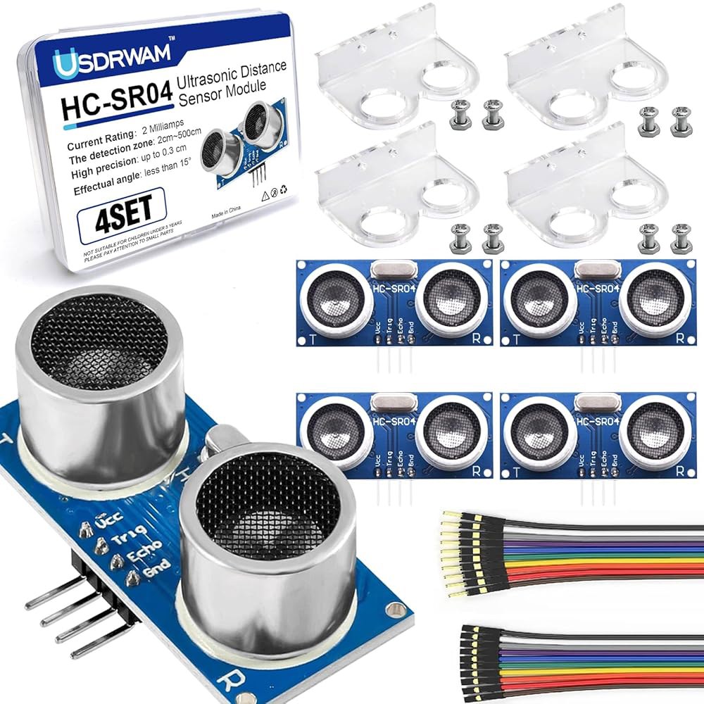 장착 브래킷이 있는 4PCS HC-SR04 거리 센서 모듈, 2 u2013400cm 범위, 5V 비접촉 측정 센서, 로봇 및 자동화를 위한 Arduino R3 MEGA2560 나노 - 상품 이미지