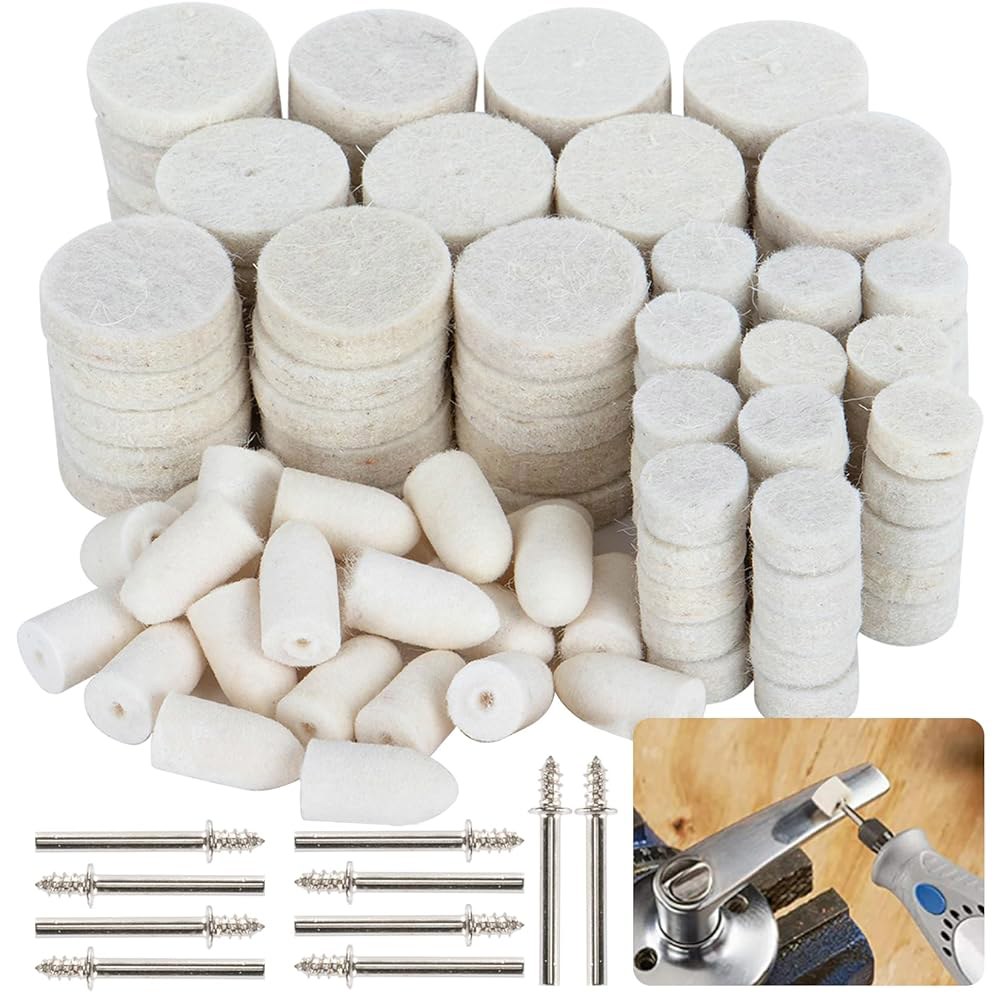 Sukh 145PCS 울 펠트 폴리싱 패드 - 버핑 비트 휠 전문 액세서리, Dremel 회전 도구용 키트용 포인트 맨드릴 1/8인치 섕크 포함 - 상품 이미지