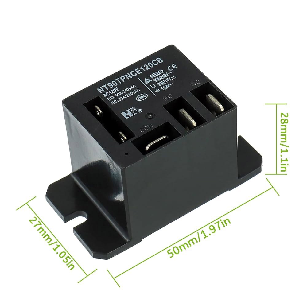 EPLZON NT90-AC120V-10X 파워 릴레이 AC 120V 코일 120V, 플랜지 장착 및 10개의 퀵 커넥트 단자 와이어 미니 릴레이(2개들이 팩) 포함 DC 12V - 상세 이미지 2