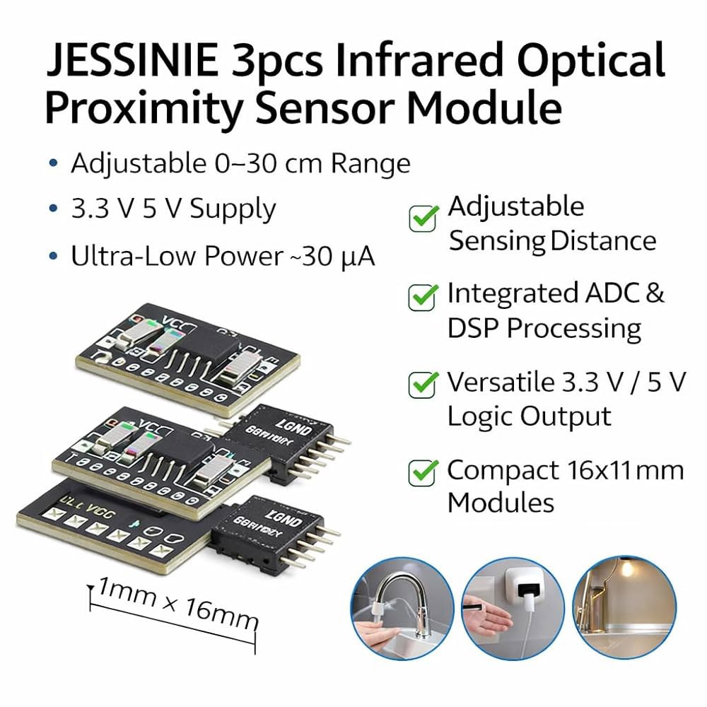 JESSINIE 3pcs 적외선 광학 근접 센서 모듈, 0 u201330cm 범위, 3.3V 5V 공급 조절 가능 - 상세 이미지 3