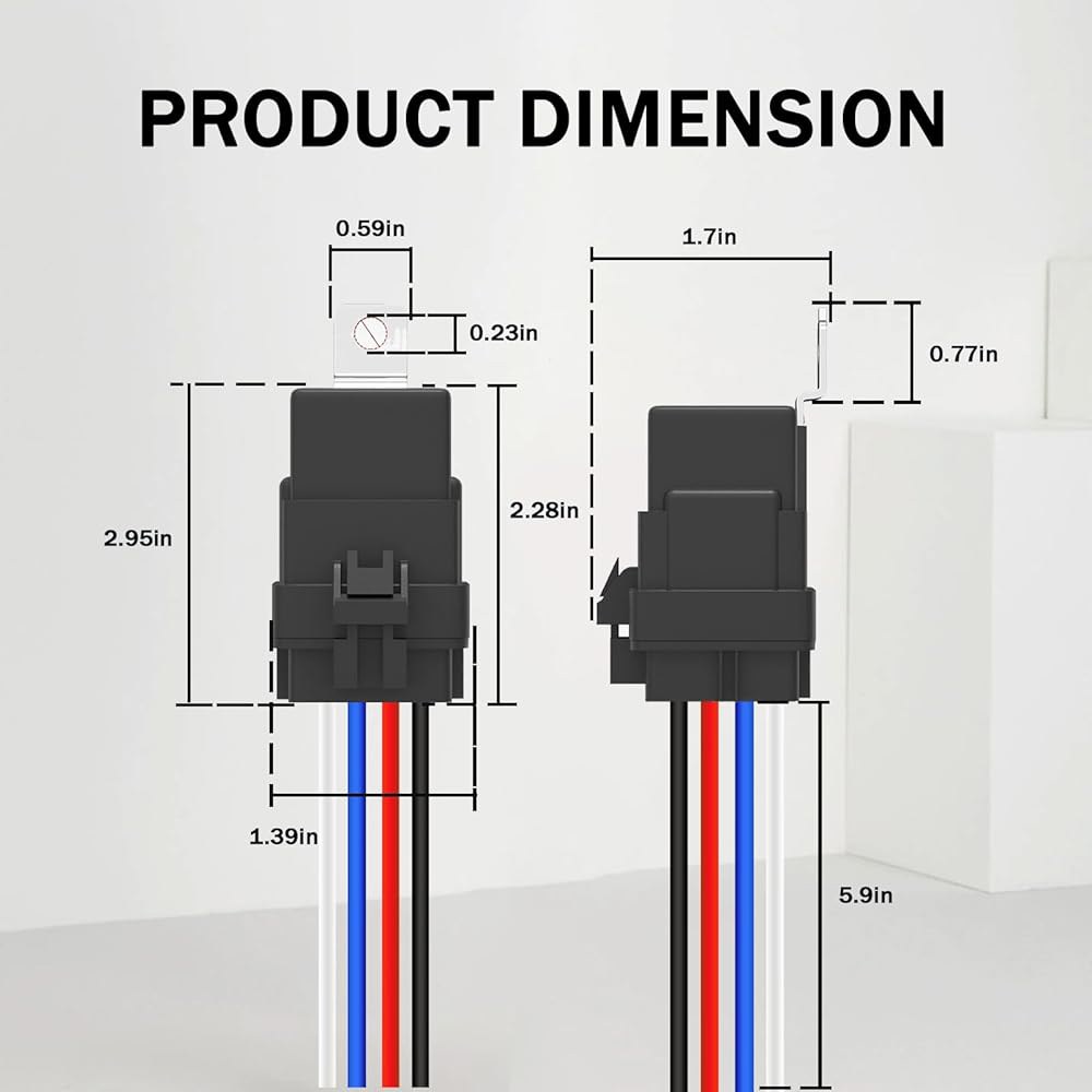 4핀 릴레이 40/30AMP 12V DC 자동차 릴레이, 하네스 헤비 듀티 12AWG 통조림 구리선, 5팩 포함 방수 4 Pin - 상세 이미지 2