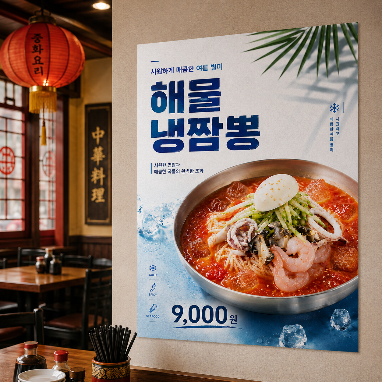 해물냉짬뽕 포스터 제작 여름 메뉴 인쇄 디자인 식당 A 반광택 인화지 235g A3 - 상품 이미지