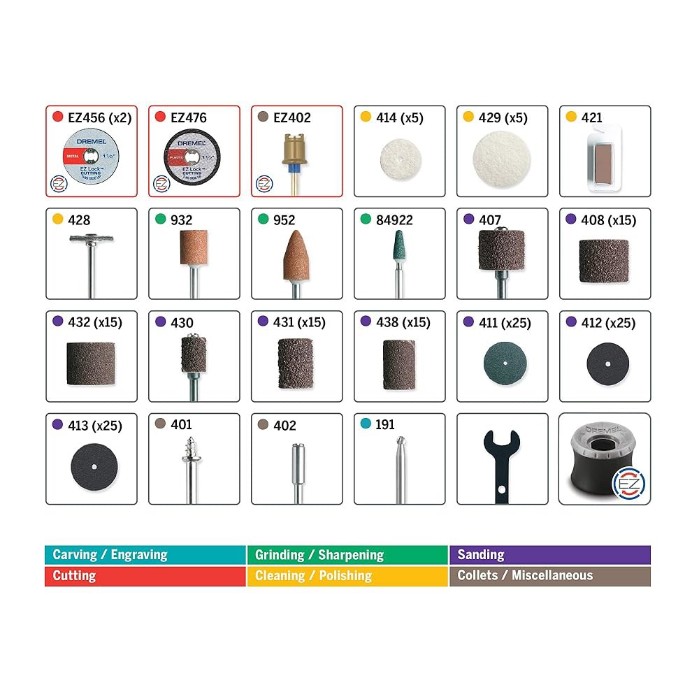 Dremel 160피스 회전 공구 액세서리 키트(EZ Lock 기술 포함) - 1/8인치 생크 커팅 비트, 연마 휠 및 컴파운드, 샌딩 드럼 디스크(710-08) 70-Pieces - 상세 이미지 3