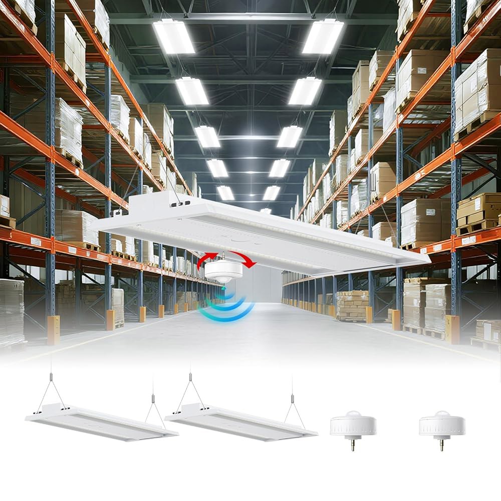 2팩 400W LED 선형 하이베이 라이트 4FT, 모션 센서 포함 조정 가능, 60000LM, 120-277V, 0-10V, 5000K, 창고 작업장용 상업용 상점 조명, UL - 상품 이미지