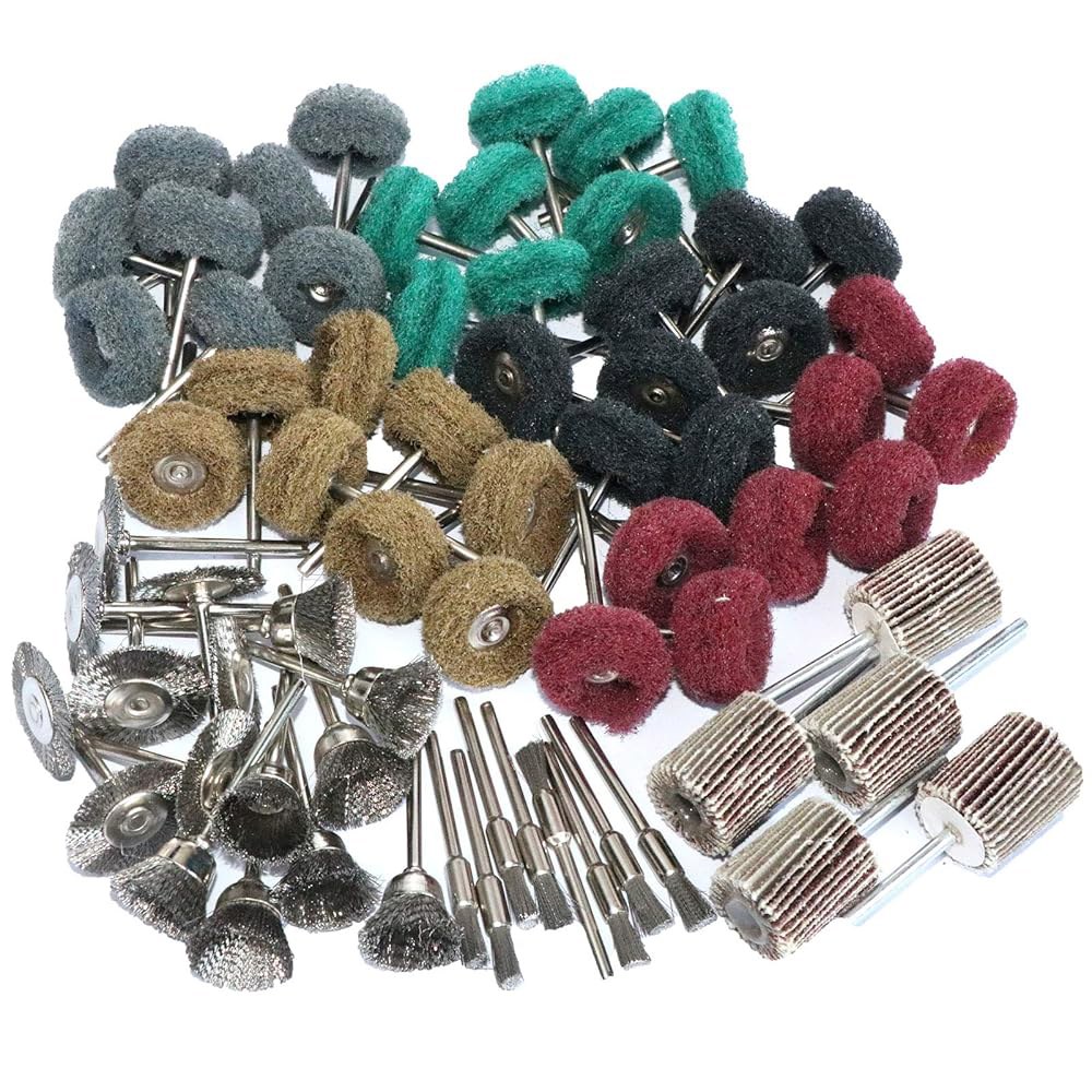 Yutnqin 69Pcs 연마 휠 버퍼링 와이어 브러시 세트, 회전 공구 액세서리용, 섕크 3mm 미니 키트, 전동 그라인더용 - 상품 이미지