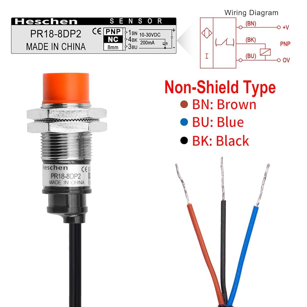 헤셴 M18 유도 근접 센서 스위치 PR18-8DP2 원통형 검출기 8mm DC12-24V 3와이어 PNP NC(정상 폐쇄) CE - 상세 이미지 3