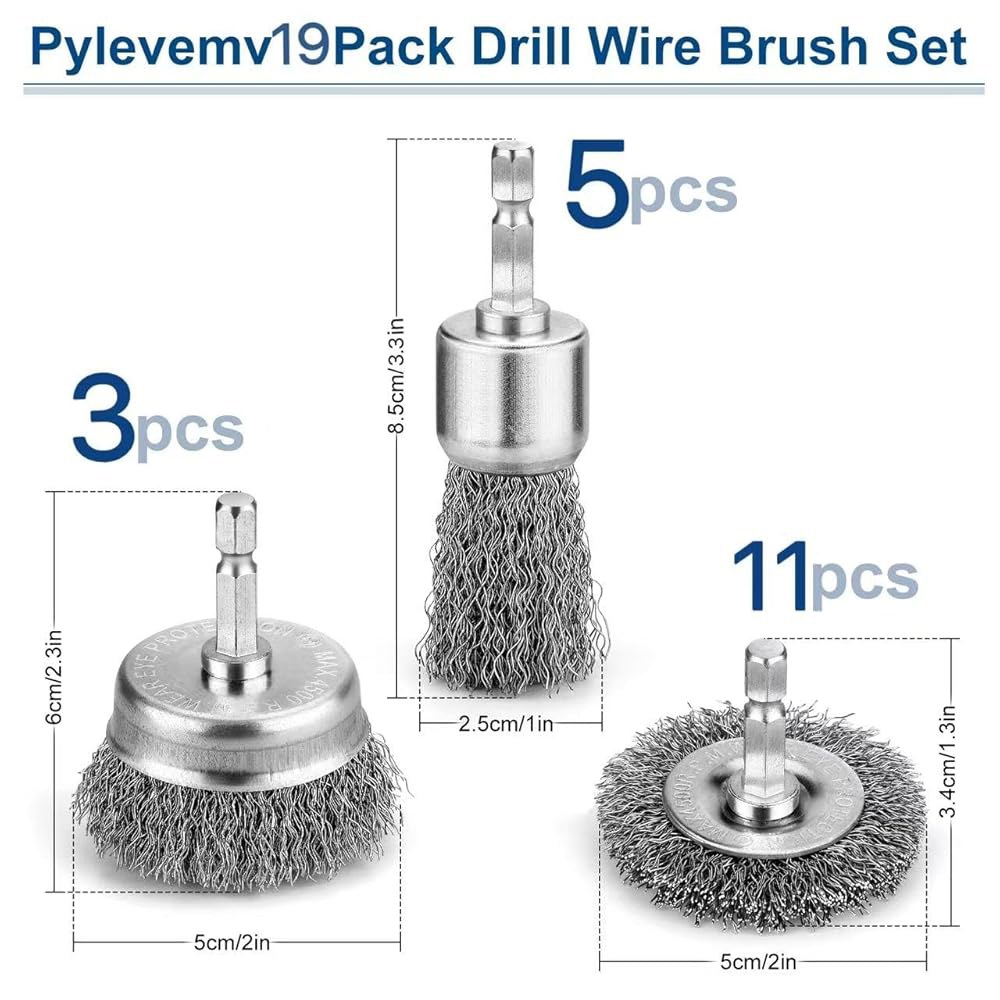 Pylevemv 19Pcs 프로페셔널 와이어 휠 브러시, 드릴용 탄소강 컵 녹 제거용 1/4인치 육각 생크가 있는 브러시 드릴 부착물 6PCS - 상세 이미지 2