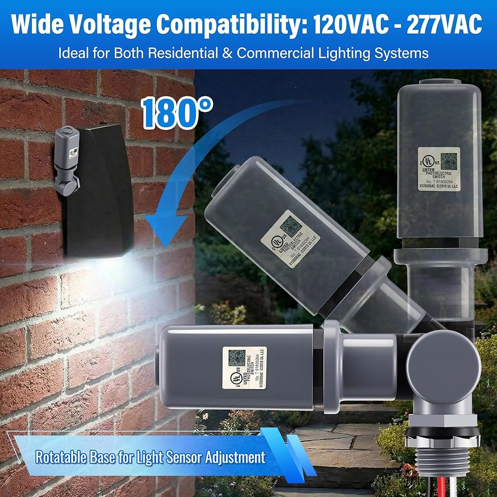 CEOighe 2팩 전자 사진 제어 스위치, 황혼부터 새벽까지 고정 마운트 조명 센서, LED HID 가로등용 120 u2013277VAC 야외 포토셀, 방풍 자동 온/오프 - 상세 이미지 2