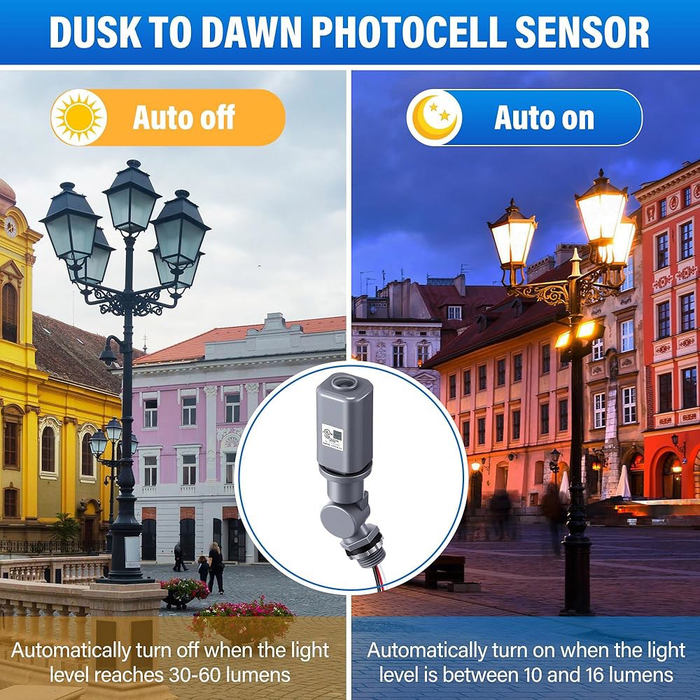 CEOighe 2팩 전자 사진 제어 스위치, 황혼부터 새벽까지 고정 마운트 조명 센서, LED HID 가로등용 120 u2013277VAC 야외 포토셀, 방풍 자동 온/오프 - 상세 이미지 3