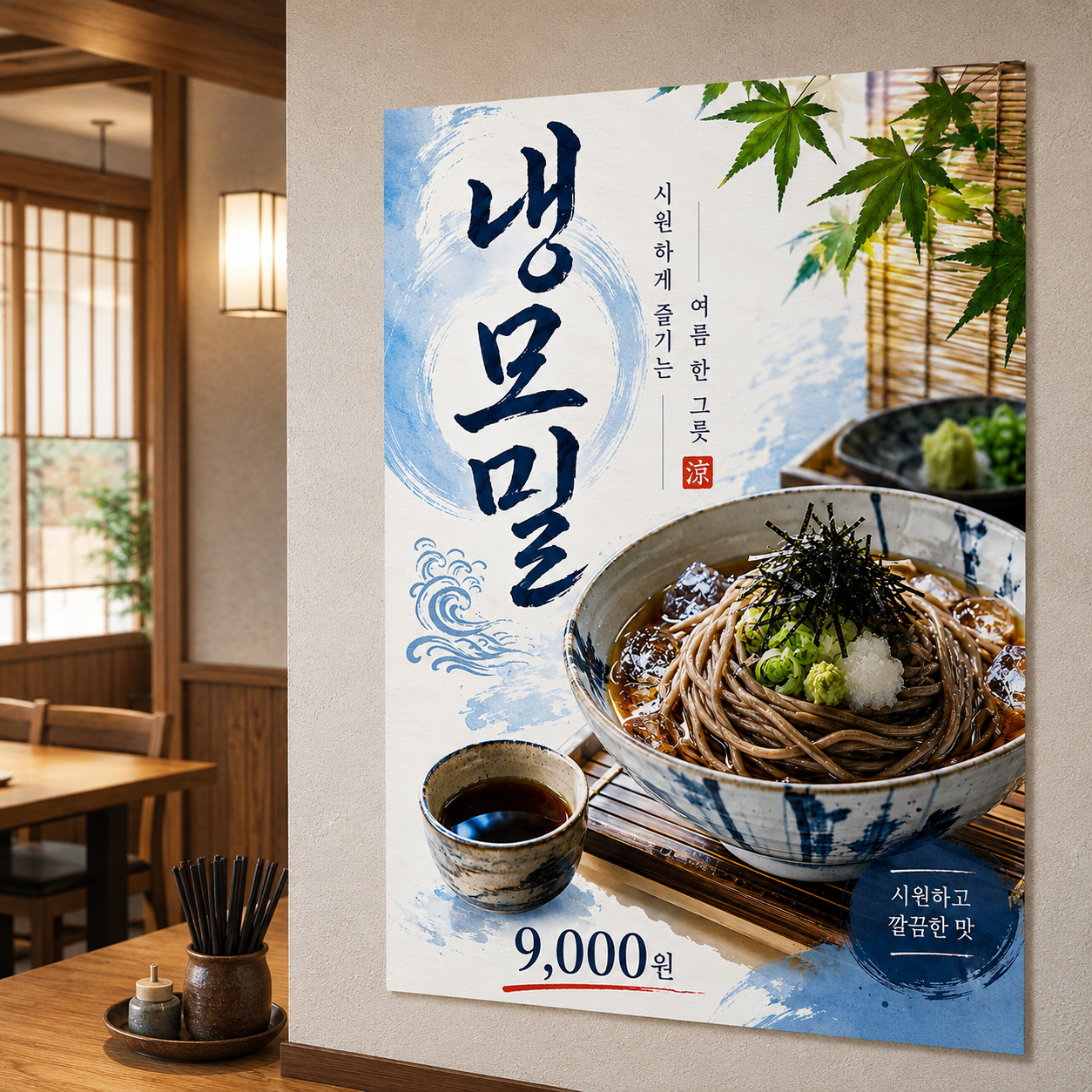 냉모밀 포스터 제작 여름 메뉴 인쇄 디자인 식당 B 반광택 인화지 235g A3 - 상품 이미지