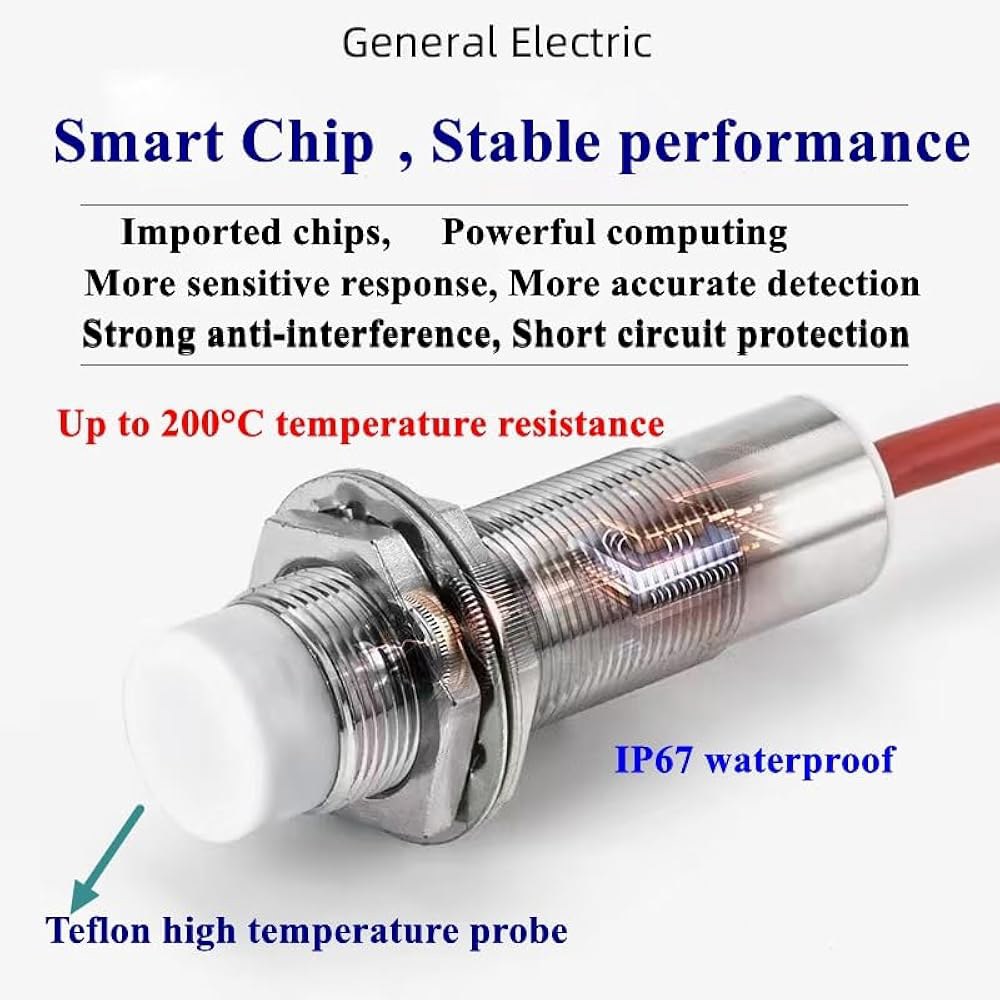 최대 200 C M18 고온 유도 근접 센서 감지 스위치 없음 IP67 방수 금속 8mm 10-30V DC, 일반 개방 NO (PNP, M18) M12 NO - 상세 이미지 3