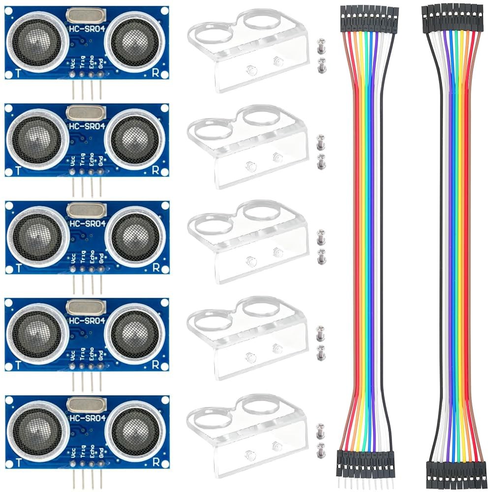 MTDELE 5Pcs HC-SR04 센서 모듈, 장착 브래킷을 갖춘 Arduino R3 UNO MEGA XBee 나노 로봇과 호환됨 - 상품 이미지