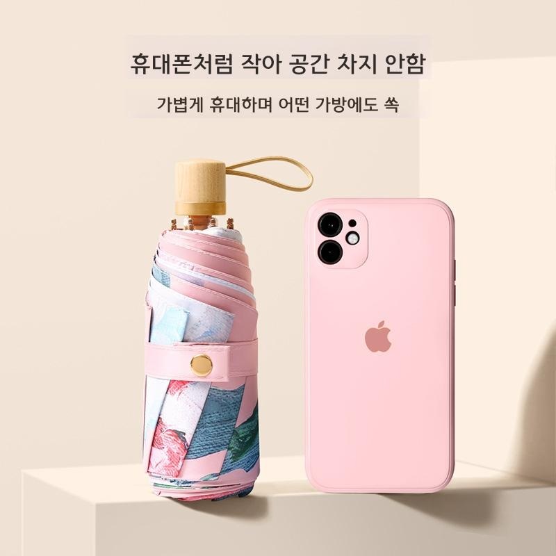 여성 양산 접이식 5단 미니 우산 햇빛 차단 블랙 핑크 작약 가방 - 상세 이미지 3