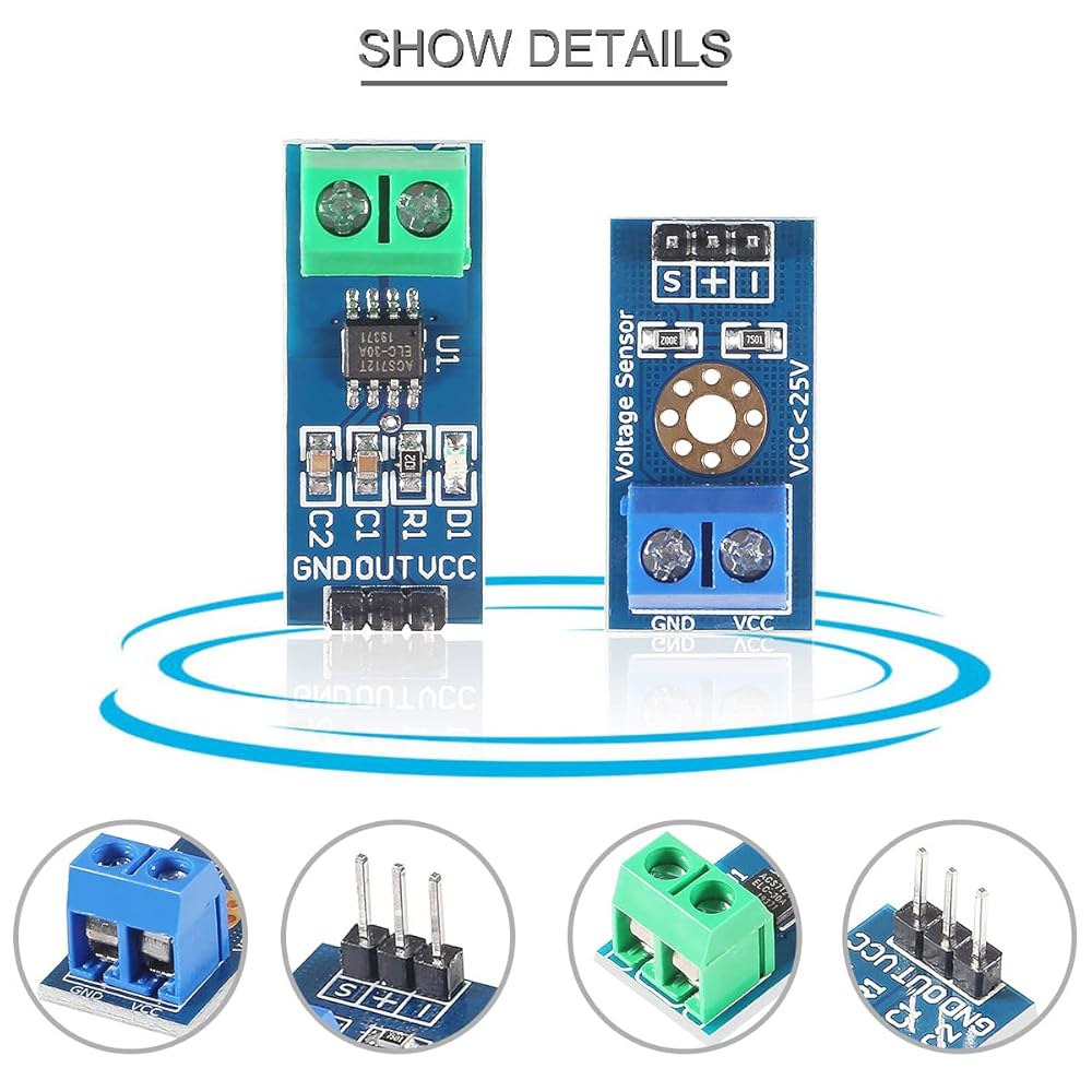DKARDU 4pcs 범위 전류 센서 ACS712 홀 효과 모듈 30A + 전압 DC 0-25V 테스터(듀폰 케이블 포함) - 아두이노 DIY 전자 프로젝트용 25V+30A - 상세 이미지 2