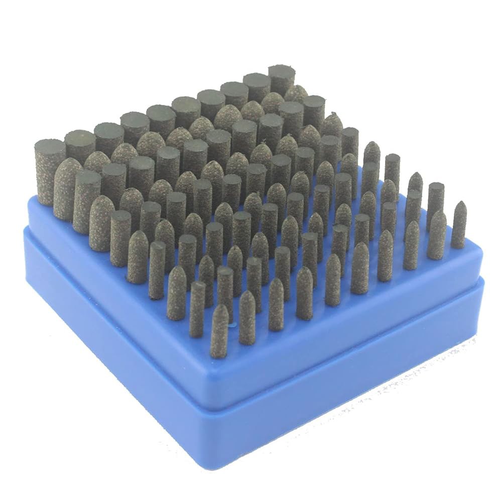 루오케 100Pcs 회전 연마 비트, 1/8인치 생크 고무 및 연마재 장착 공구용 포인트 - 상품 이미지