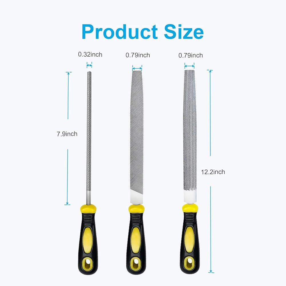 pwkauka 3Pcs 금속 파일 세트, 8인치 전문가용 고탄소강 파일, 평평한, 둥근, 반원형 포함, 목재 스무딩 성형 디버링을 위한 내구성 있는 핸드 작업 - 상세 이미지 2