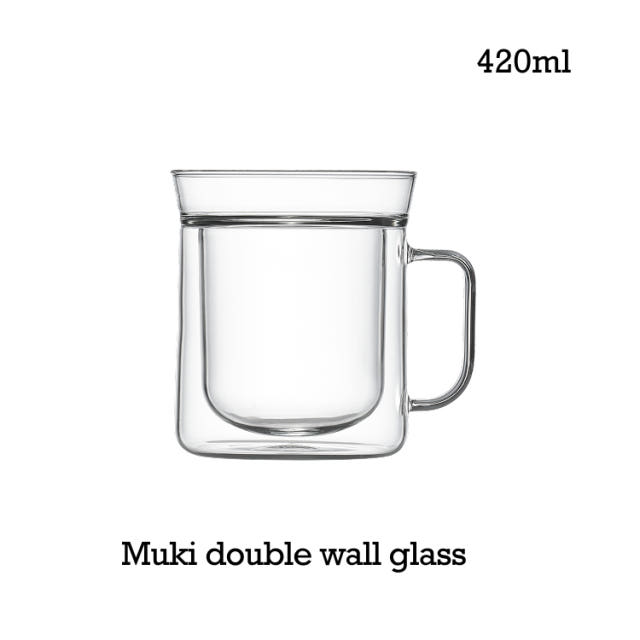 피른 무키 글라스 더블월 이중 내열 카페 커피 잔 유리컵 420ml,