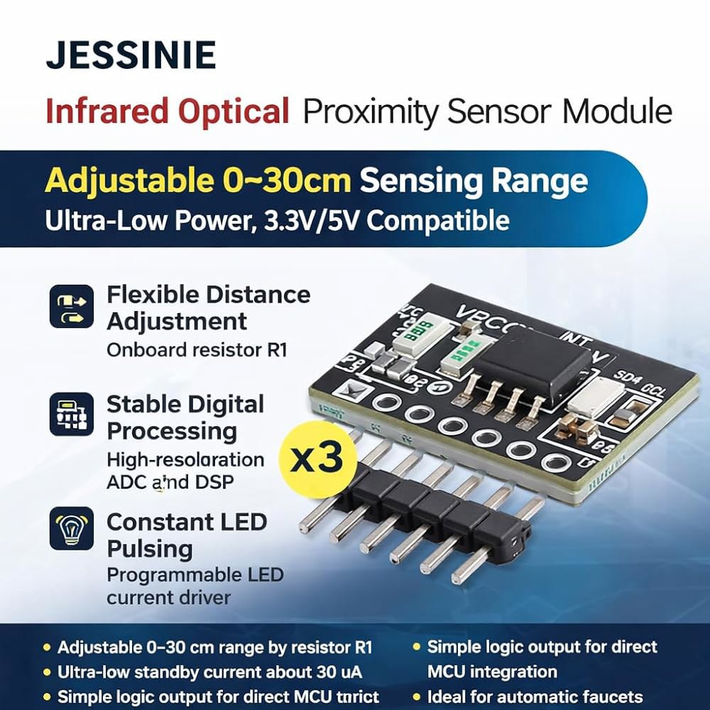 JESSINIE 3pcs 적외선 광학 근접 센서 모듈, 0 u201330cm 범위, 3.3V 5V 공급 조절 가능 - 상세 이미지 2