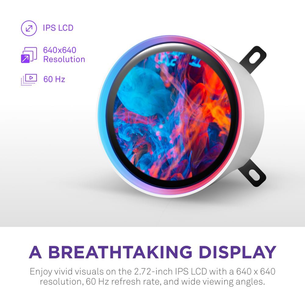 NZXT 크라켄 엘리트 360 RGB 2024 - AIO CPU 액체 냉각기 360mm 라디에이터 F360 코어 팬 맞춤형 2.72인치 IPS LCD 터빈 펌프 AMD AM5, - 상세 이미지 3