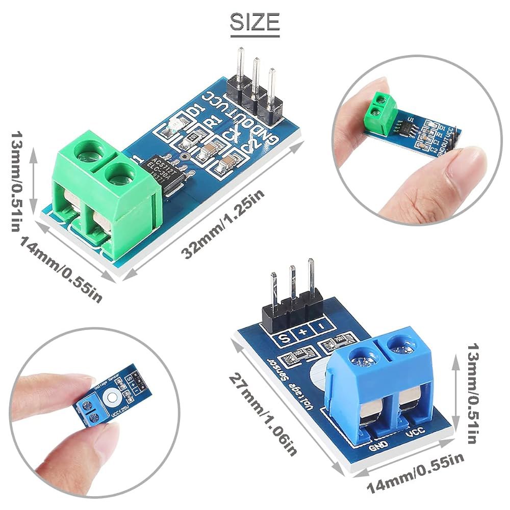 DKARDU 4pcs 범위 전류 센서 ACS712 홀 효과 모듈 30A + 전압 DC 0-25V 테스터(듀폰 케이블 포함) - 아두이노 DIY 전자 프로젝트용 25V+30A - 상세 이미지 3