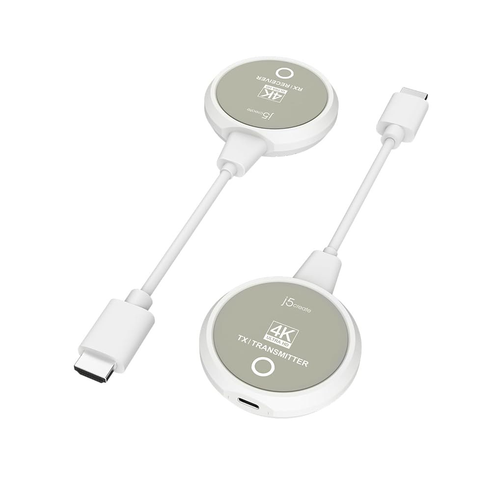 j5create ScreenCast 4K 무선 HDMI 송신기 및 수신기, Extender, 4K30Hz / 1080p60Hz, 2.4GHz 5GHz 지원, 노트북 PC 플레이어 - 상품 이미지