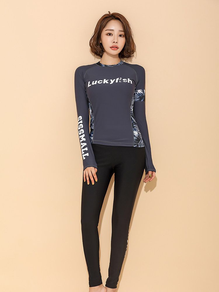 긴팔 레쉬가드 24272 크루넥 상의 수영복 남자래쉬가드 럭키피쉬 여자 남성 빅사이즈 집업 남성 레인포레스트 그레이+그레이 반바지 M - 상세 이미지 3