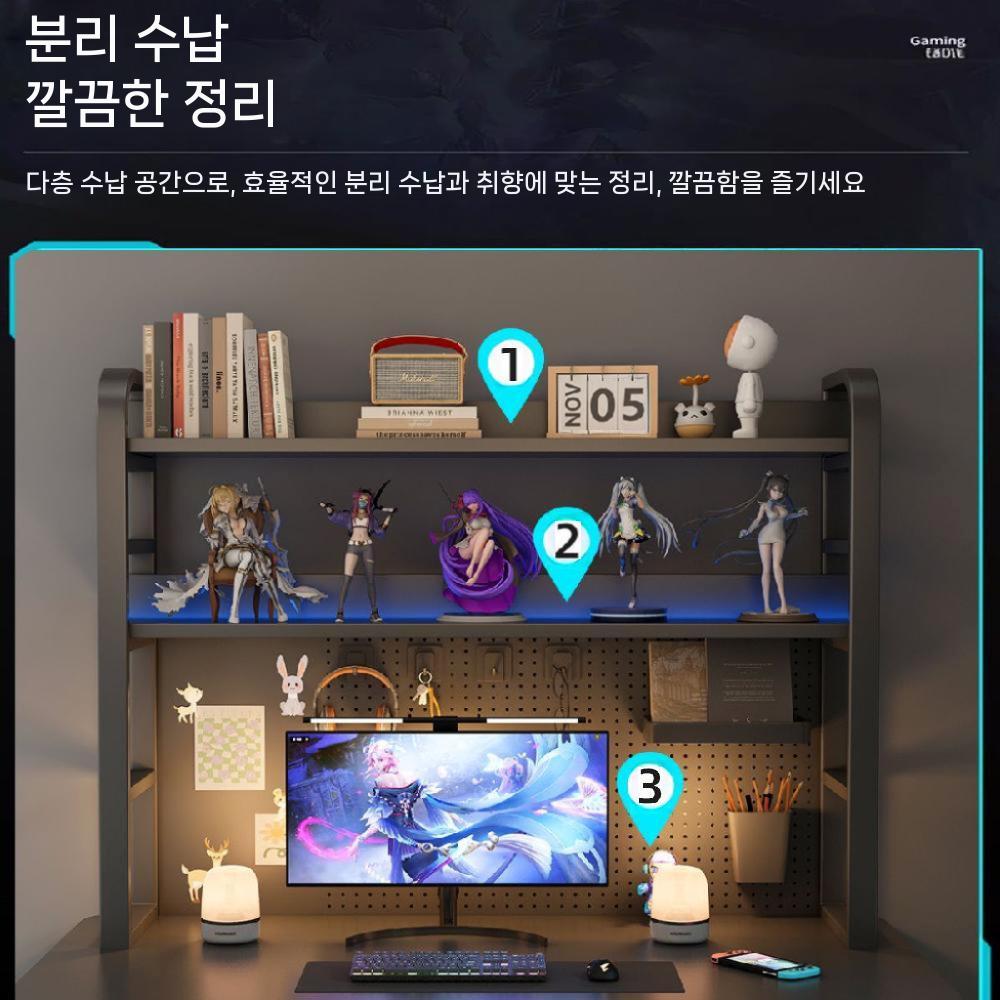 책상상부장 데스크 타공판 선반 책장 정리 북선반 전면책장 책꽂이 잡지꽂이 매거진랙 잡지 두꺼운 스틸 프레임   이중층/블랙 프레 - 상세 이미지 3