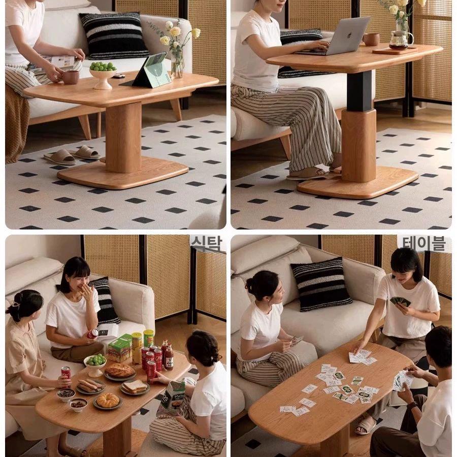 높이조절 리프팅 식탁 거실 확장형 탁자 좌식 쇼파 책상 커피테이블 화이트 - 상세 이미지 4