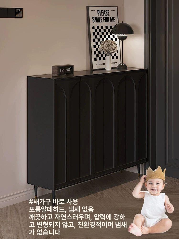 현관신발장 블랙 캐비닛 슬림형 거실수납장 심플디자인 정리용품 보관함 - 상세 이미지 3