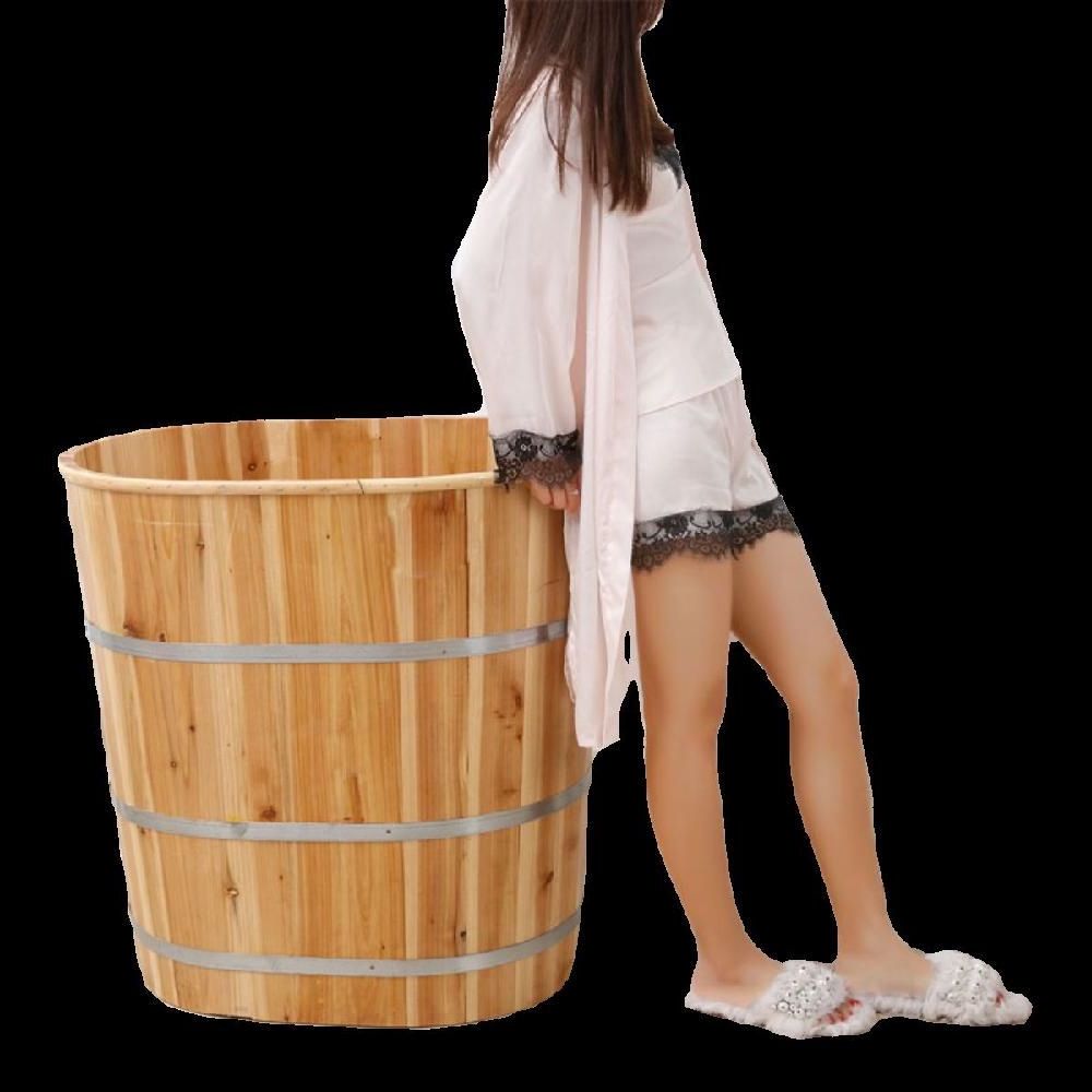 편백나무 풀빌라 히노끼탕 대형 반신욕조 접이식욕조 이동식 가정용사우나 간이욕조 통나무형 통나무 80x60x70 (덮개 제외) - 상품 이미지