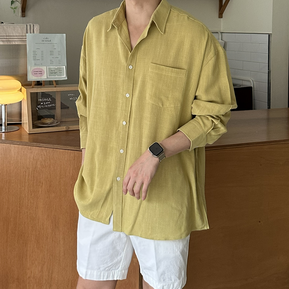 남자 린넨 셔츠 쿨 흰색 여름 마 남방 난방 오버핏 남성 셔츠 - 상세 이미지 3