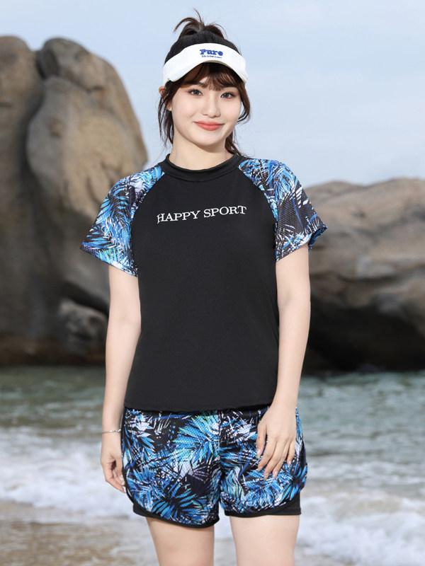 할머니래쉬가드 부모님 캡내장반팔래쉬가드 60대 아줌마수영복 엄마 - 상세 이미지 5