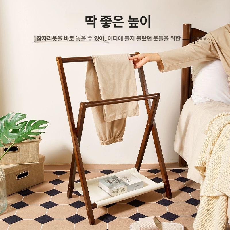 폴딩식 원목 빨래건조대 베란다 실내 옷걸이 간편 북유럽 디자인 목재 - 상세 이미지 2