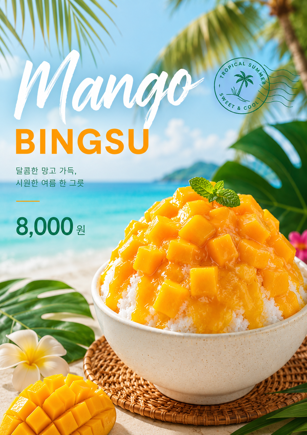 망고빙수 포스터 제작 메뉴 인쇄 디자인 카페 B 반광택 인화지 235g A3 - 상세 이미지 2