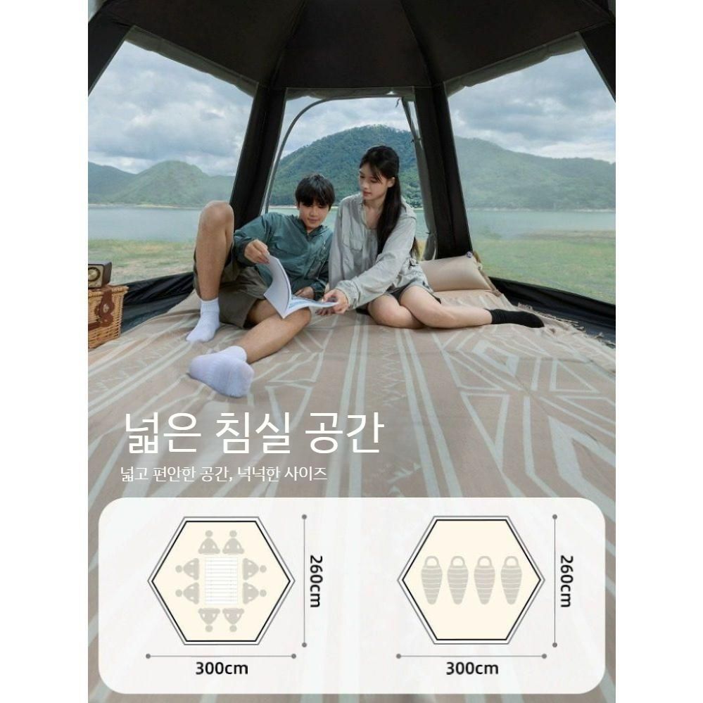 솔캠 야영 일체형 이동식 휴대용 공원 육각 야외 천막 자동 야외천막 주차천막 캐노피천막 귀여운 펭귄 미디엄 실버 고무 2 문 2 - 상세 이미지 4