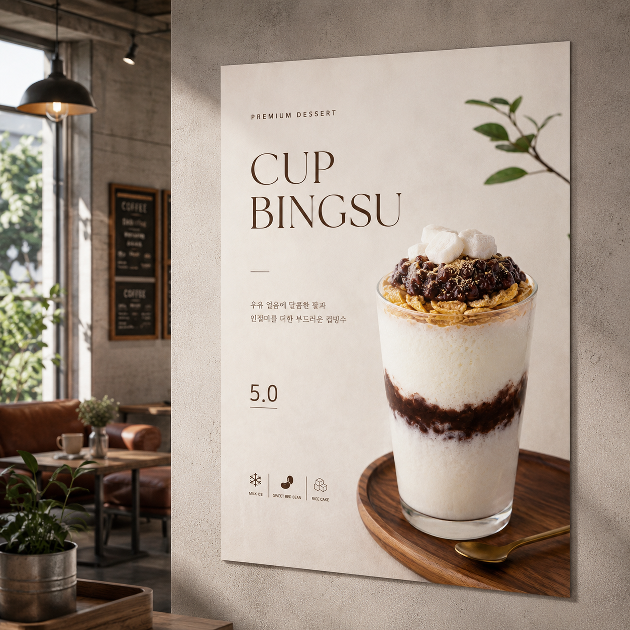 컵빙수 포스터 제작 메뉴 인쇄 디자인 카페 A 반광택 인화지 235g A3 - 상품 이미지