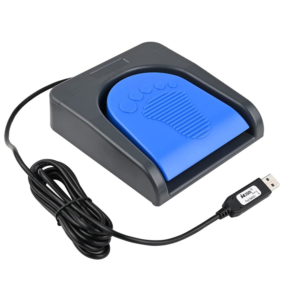iKKEGOL 업그레이드된 USB 싱글 풋 페달 스위치 제어 원 키 프로그램 맞춤형 컴퓨터 키보드 마우스 게임 액션 HID(블루 페달) Single Pedal - 상품 이미지