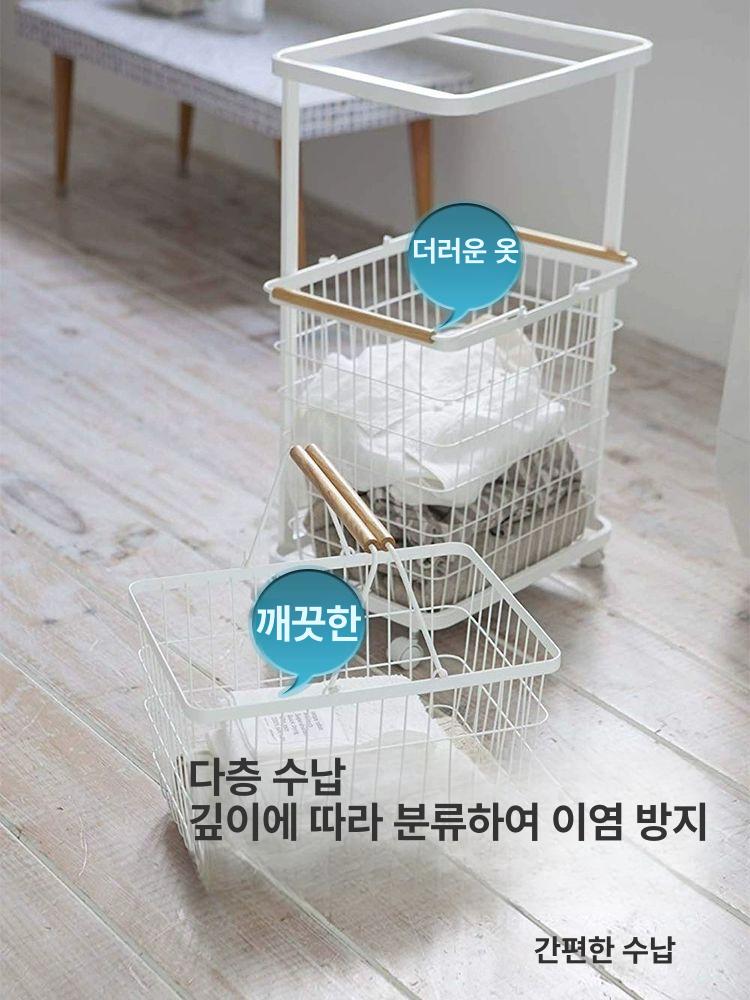 이동식 세탁바구니 대용량 바퀴 욕실 수납함 빨래 보관 정리함 스테인리스 - 상세 이미지 5