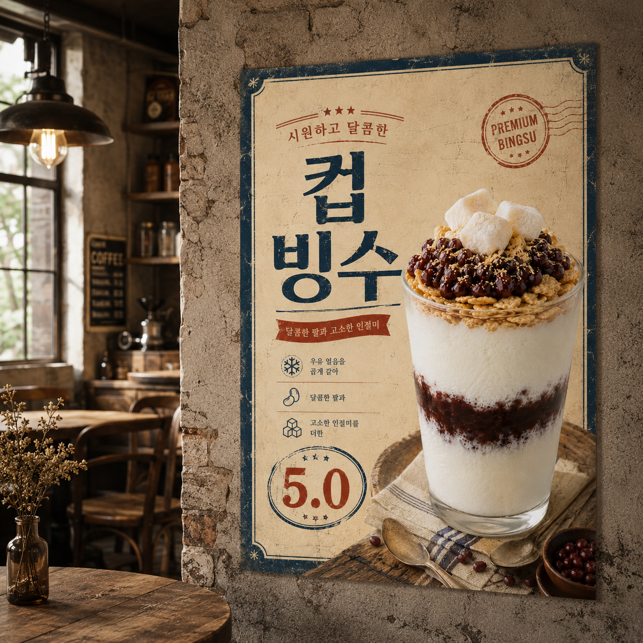 컵빙수 포스터 제작 메뉴 인쇄 디자인 카페 F 반광택 인화지 235g A3 - 상품 이미지