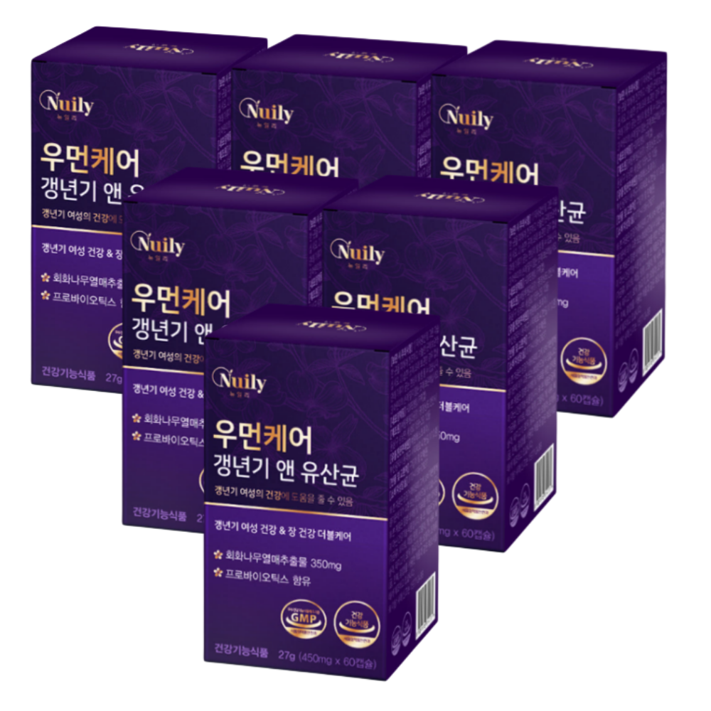 우먼케어 여성 갱년기유산균 회화나무열매추출물 비피더스균 호르몬 중년 60캡슐, 6개 - 상품 이미지