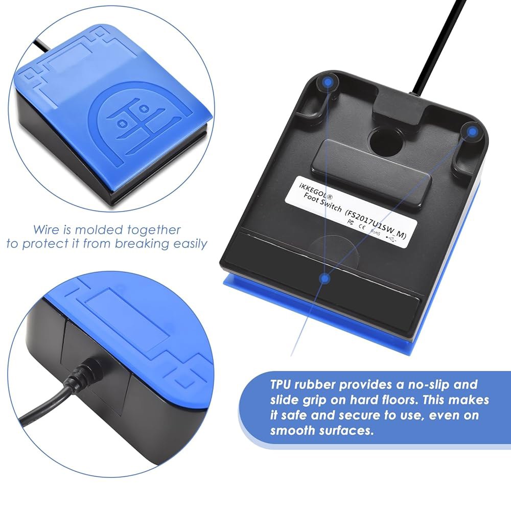 iKKEGOL 2023 업그레이드된 USB 풋 페달 스위치 - 핸즈프리 컨트롤 PC 게임 전사용 맞춤형 프로그래머블 키보드 마우스 핫키 HID Tr e Pedal - 상세 이미지 3